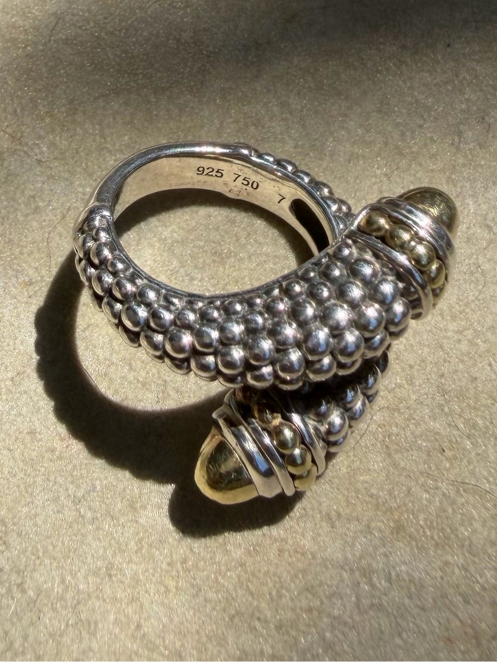 Authentic LAGOS 18K Gold & Sterling Silver Caviar Bypass Ring - Size 7 - Picture 2 of 9